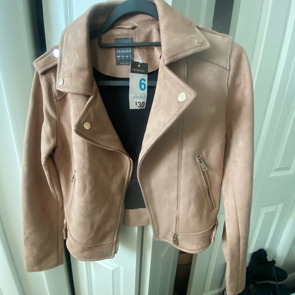 Primark Women's Suede-Look Biker Jacket in Dusty Rose